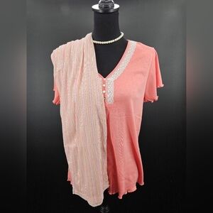 Villager by Liz Claiborne sz M & L Peach Short Sleeve PJ Pajama Sleepwear SET